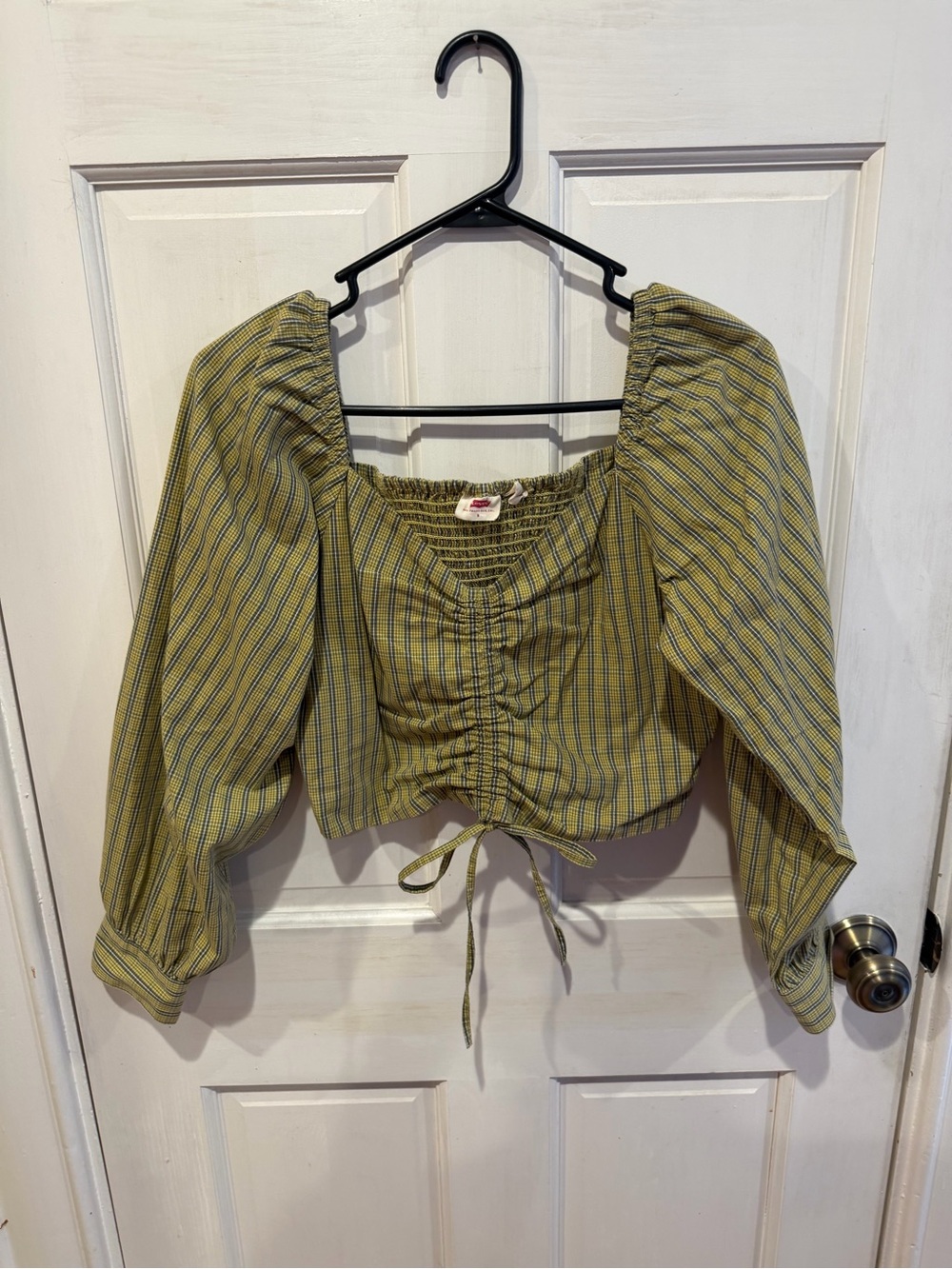 Levi’s Smocked Long Sleeve Crop Top - Yellow & Black - Size Small
